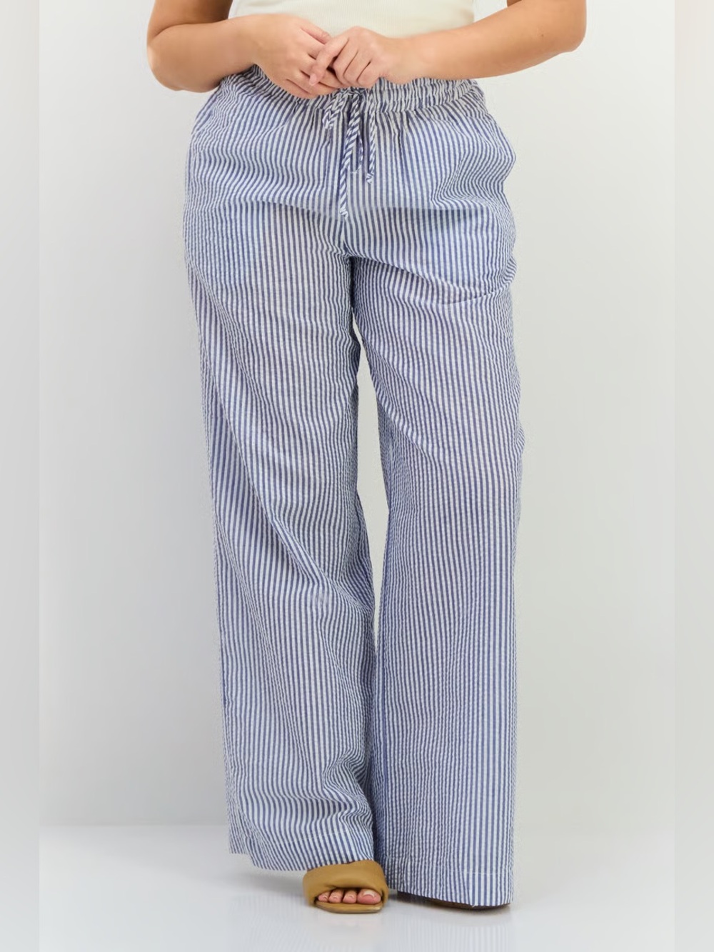 NWT NIA Navy White Regular Fit Stripe Straight Pants Size XS
